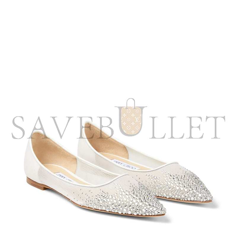 JIMMY CHOO LOVE FLAT WHITE DEGRADE CRYSTAL MESH FLATS LOVEFLATNYT